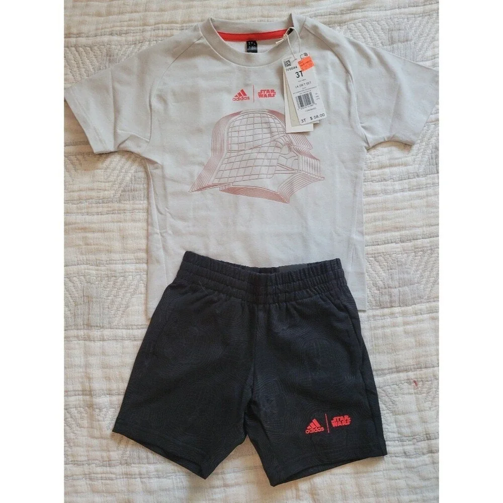 Adidas Star Wars Darth Vader Kids‎ T-Shirt Shorts Set Gray Black 3T NWT